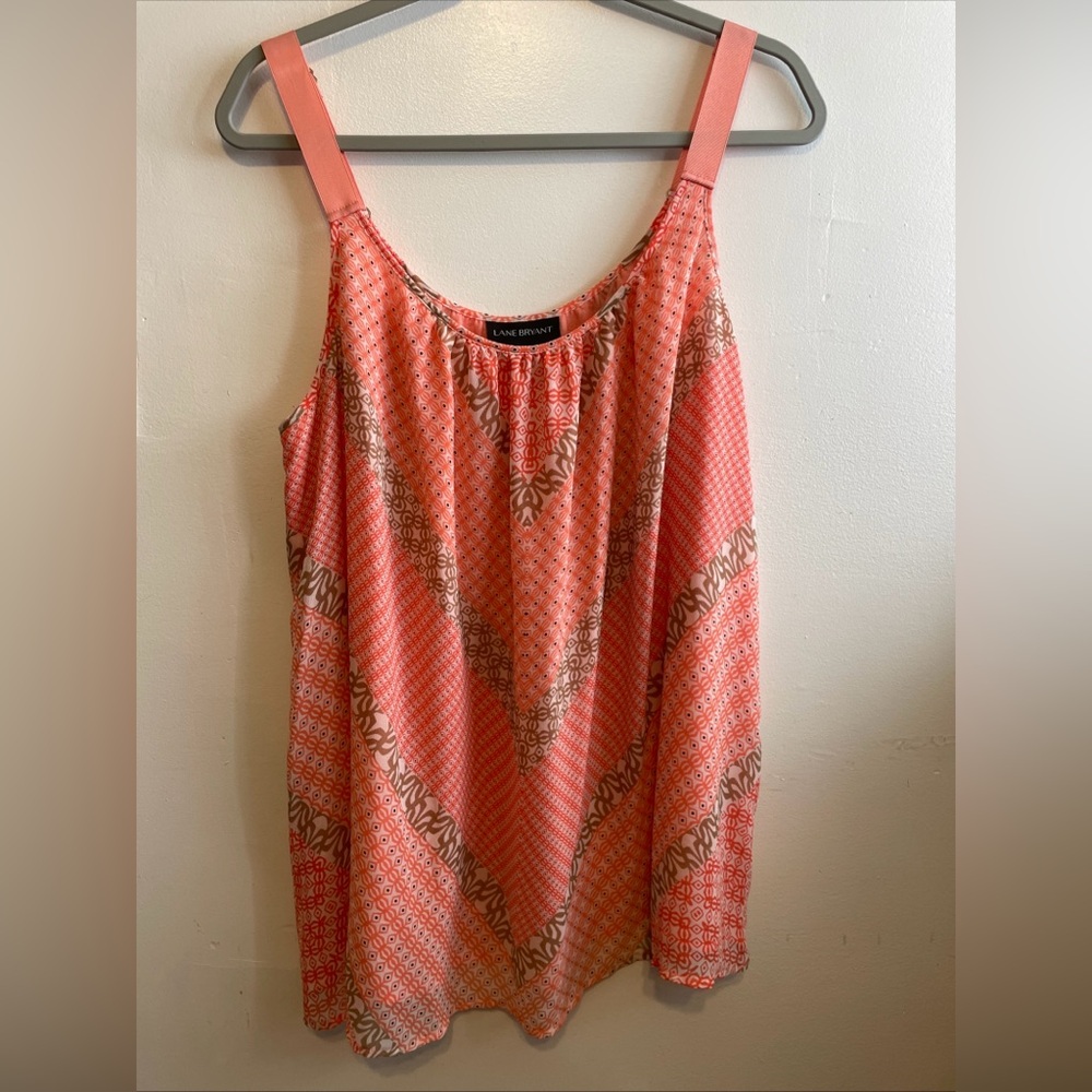 Lane Bryant Womens Size 20 Adjustable Strap Peach Tan & Cream Tank Top Blouse